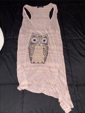 Owl Striped Racerback Tank with Owl Stud Detail